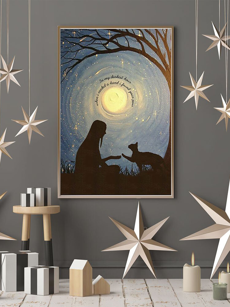 

Cat In The Moonlight Pattern Canvas Painting Unframed Wall Art Canvas Living Room Home Decor