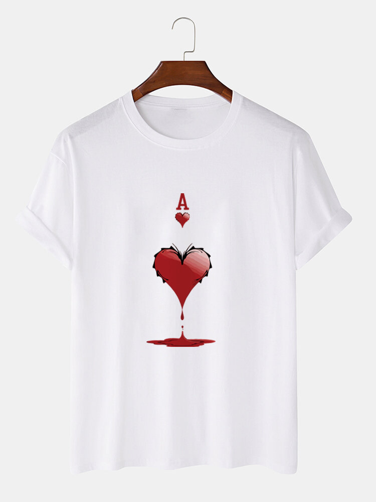 Mens Ace Of Hearts Poker Graphic Street 100% Cotton Short Sleeve T-Shirts