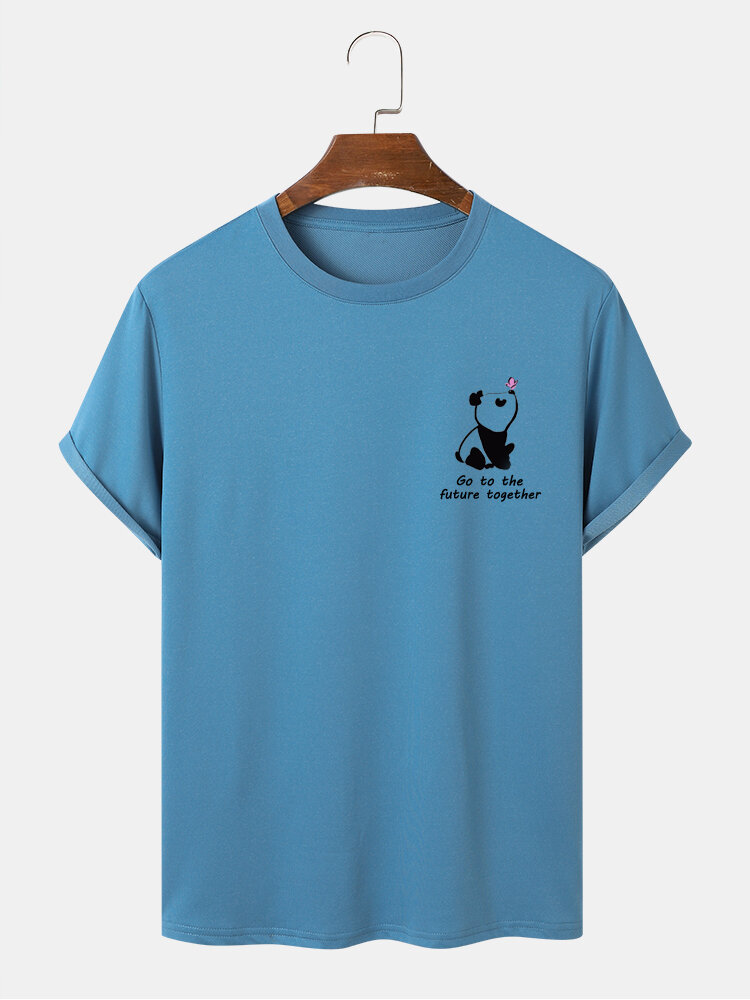Mens Cute Panda Slogan Print Cotton Casual Short Sleeve T-Shirts