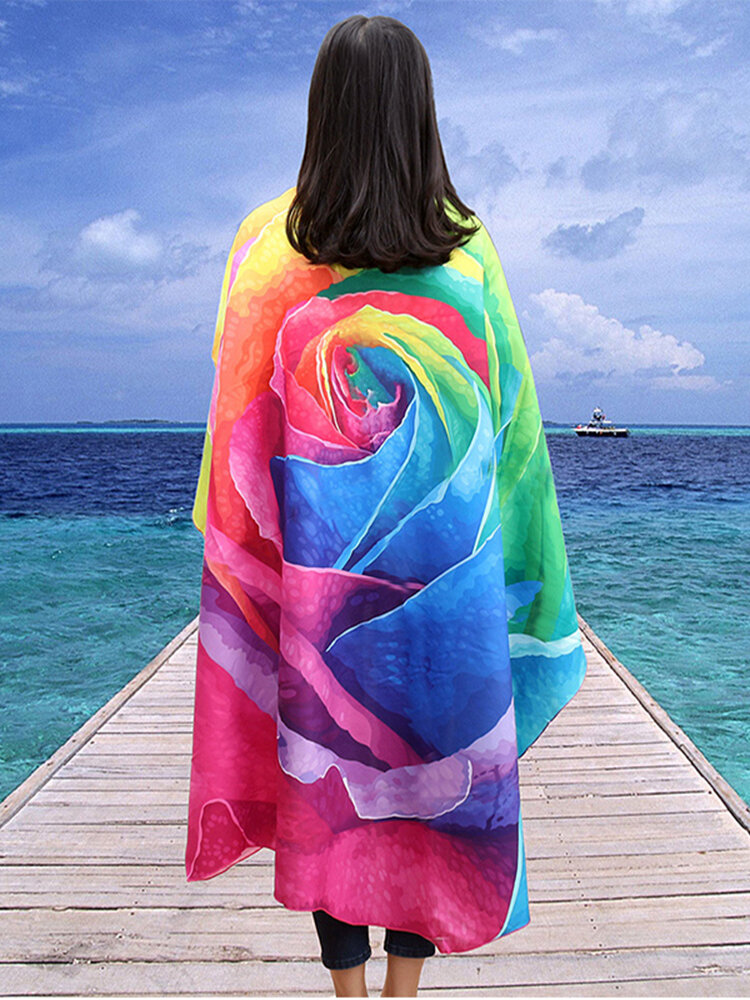 Honana WX-89 147cm 3D Simulation Rose Beach Towel Romantic Women Bath Towel Scarf Bed Sheet Tapestry