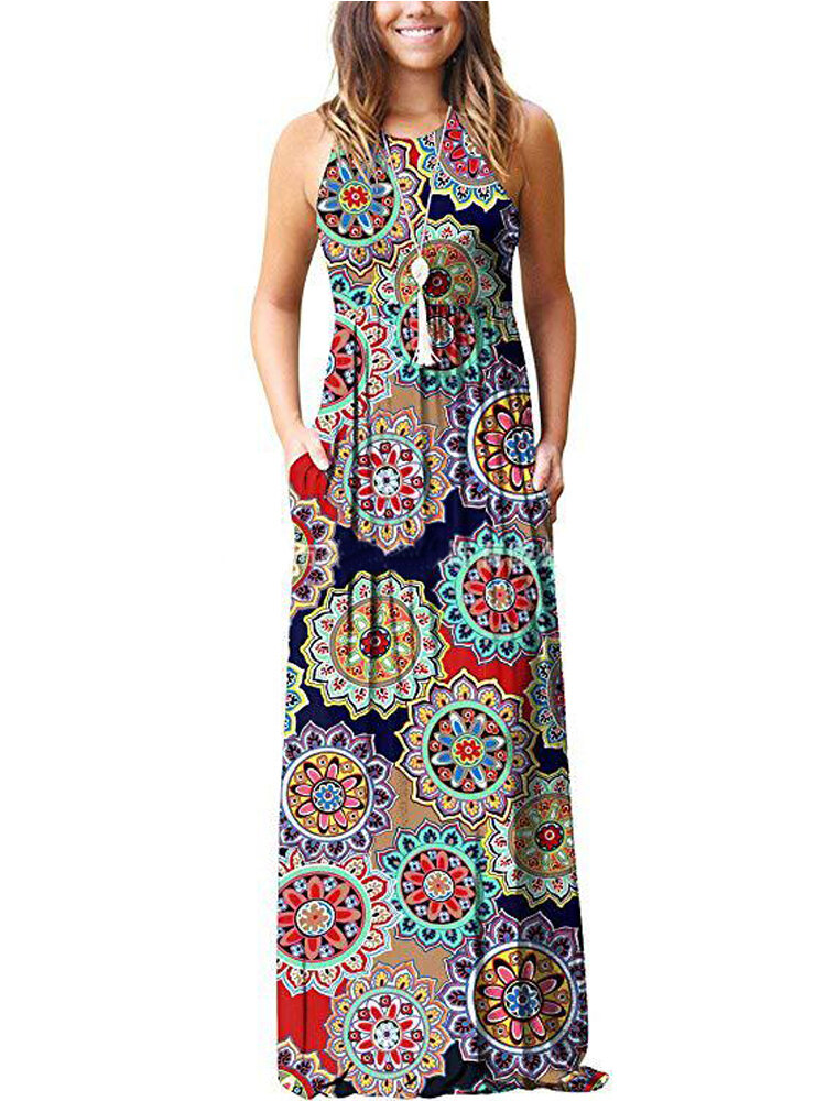 Hot saleEthnic Floral Print Halter Maxi Dress For Women Cheap - NewChic