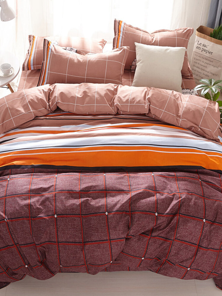 4Pcs Striped Bedding Sets Queen King Size Bedspread Quilt Sets