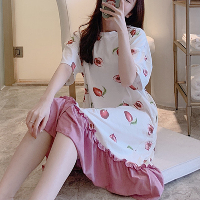 Lychee Cotton Nightdress Female Fresh Students Can Wear Pregnant Women Loose Dress Short-sleeved Pajamas Day