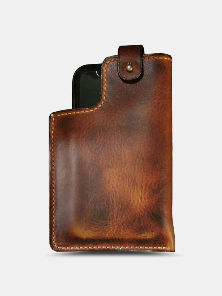Vintage Genuine Leather EDC Stitch Detail Waist Bag 6.5 Inch Phone Bag Multifunction Bag