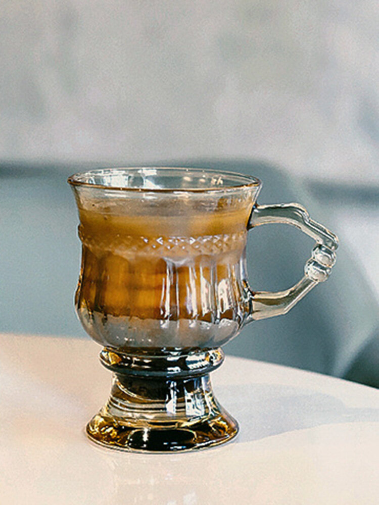 Ins Vintage Relief Glass High Foot Latte Coffee Cup