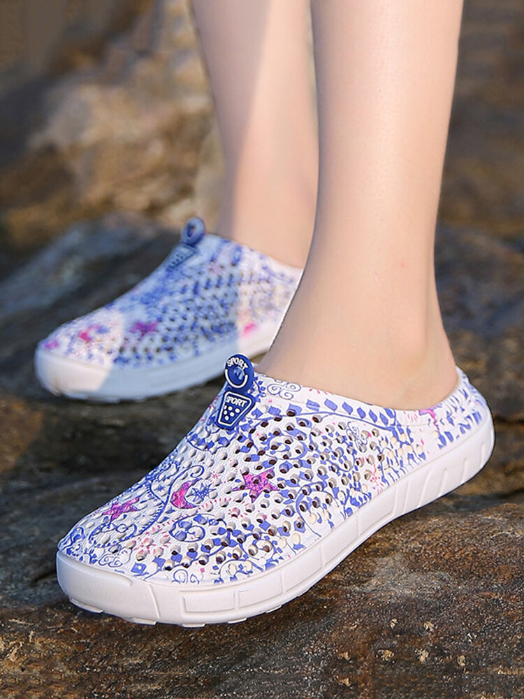 Women Causal Beach Breathable Large Round Closed Toe Flat Slippers