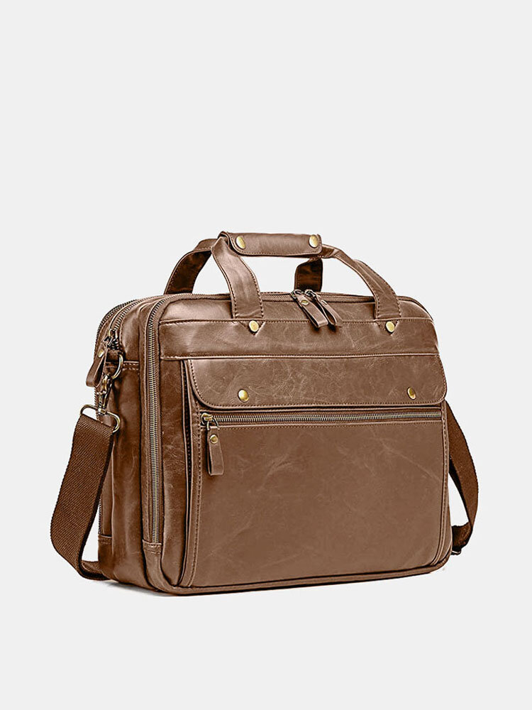 Men Retro Mltifunction Multi-Pocket15.6 Inch Laptop Bag Briefcases Handbag Crossbody Bag