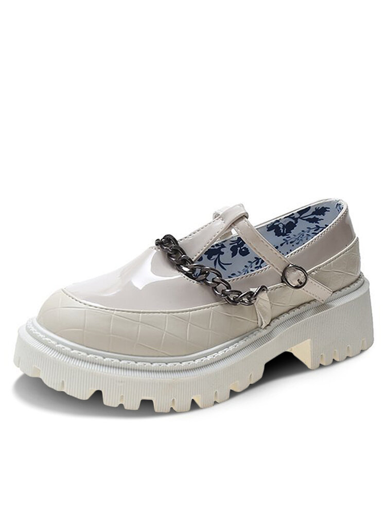 Sapatos de plataforma de tira em T com correntes embelezadas e confortáveis com correntes femininas