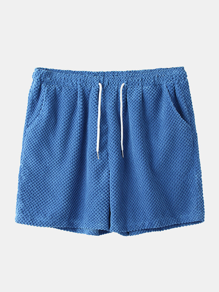 Mens Brief Style Jacquard Solid Color Drawstring Waist Loose Casual Shorts
