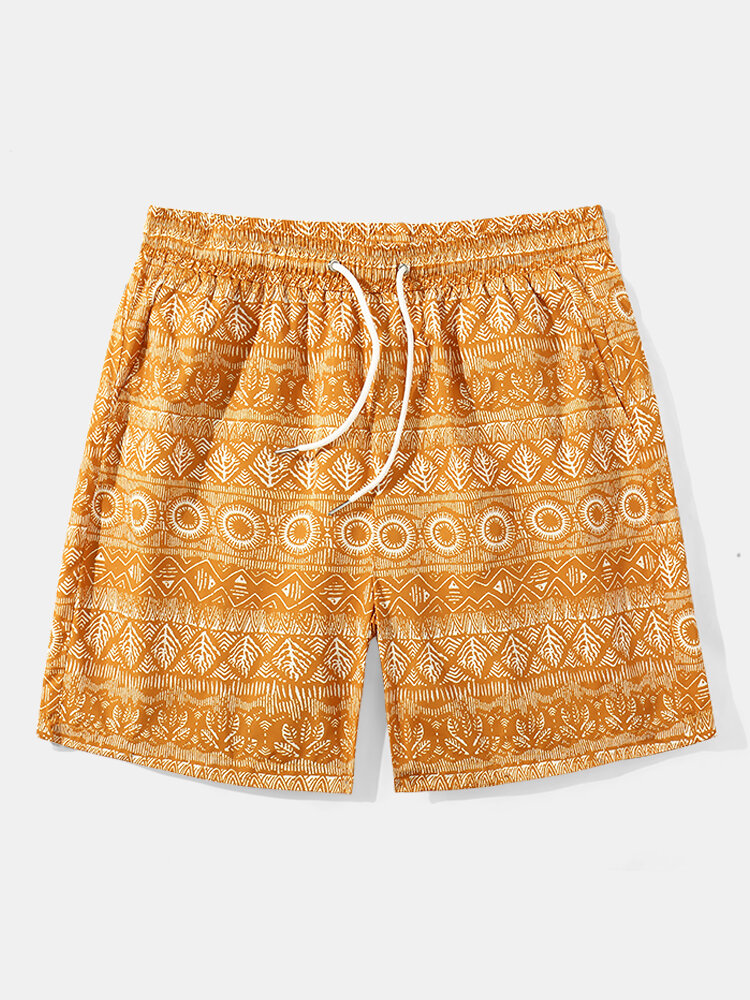Pantalones cortos de tablero interior de malla que absorbe la humedad con estampado étnico para hombre