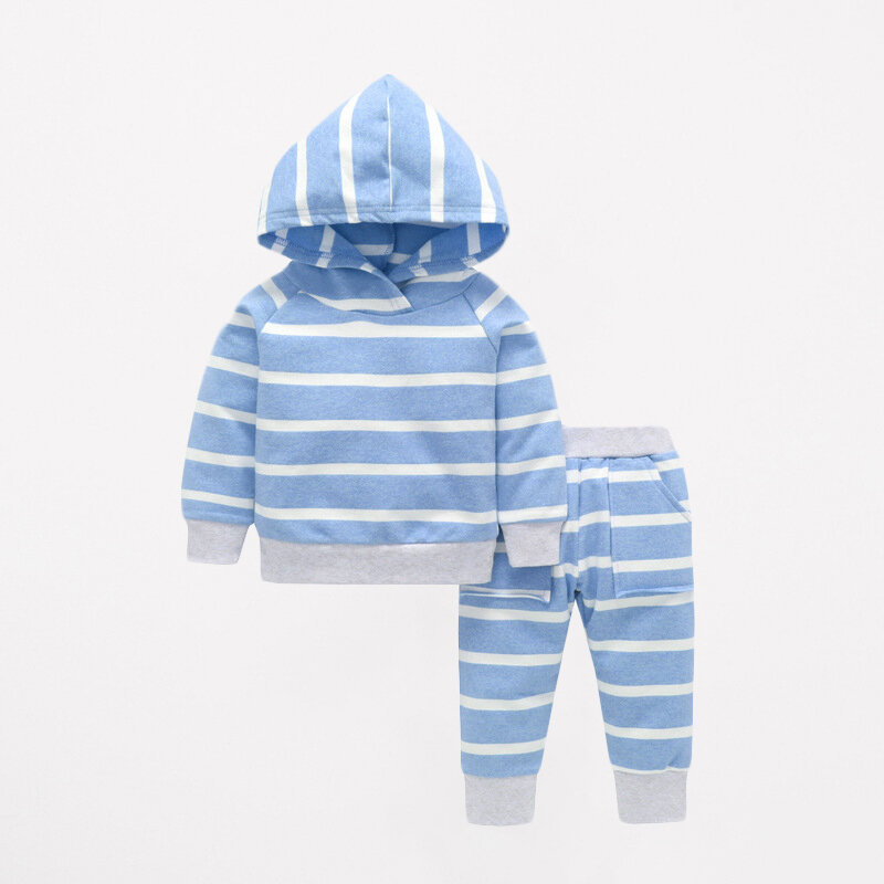 

Stripe Baby Infant Kid's Hooded Tops + Pants Clothing Set For 0-3 Years, Blue;pink