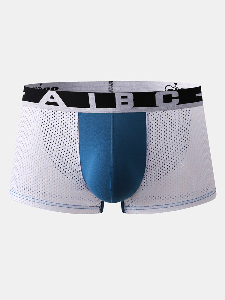 Men Solid Color Boxer Briefs Mesh Breathable Low Rise Pouch U Convex Underwear Boxers