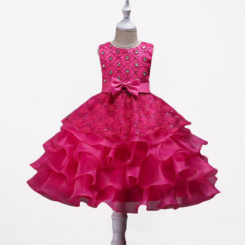 Flower Girls Dress Kids Pleated Sleeveless Party Dress For 4Y-12Y