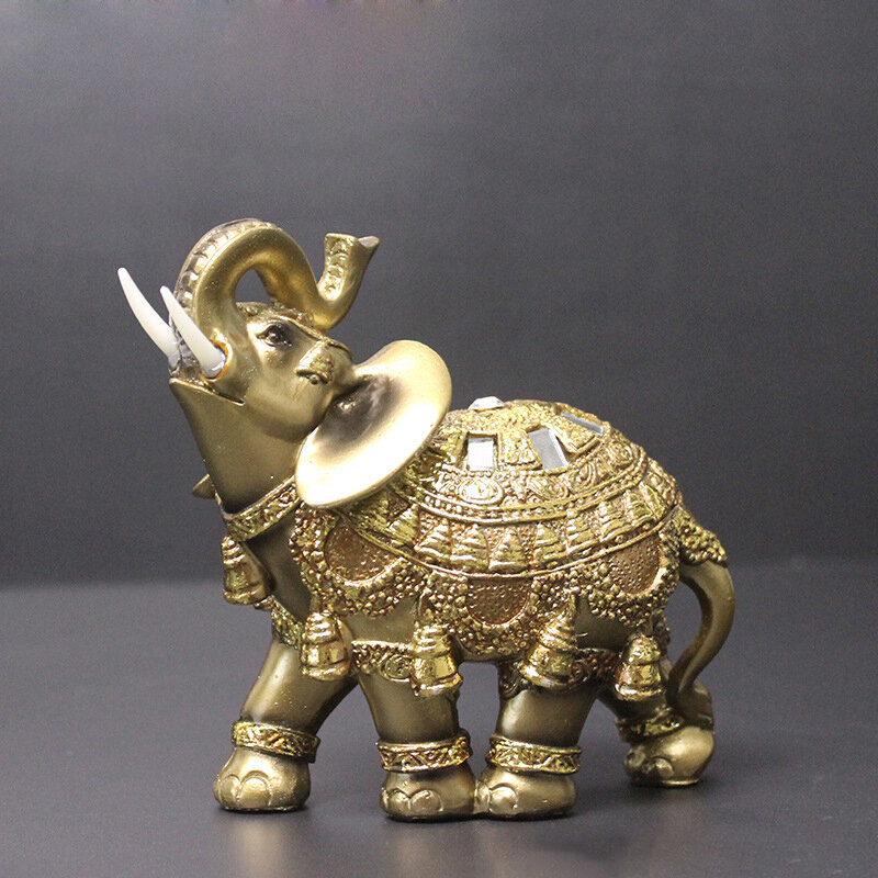 

Elegant Elephant Figurine Trunk up Elephant Statue Crafts Ornaments Home Office Desktop Decor Gift, Green;gold;wood