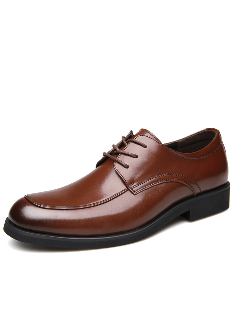 Men Cowhide Leather Lace-up Pure Color Casual Business Formal Shoes