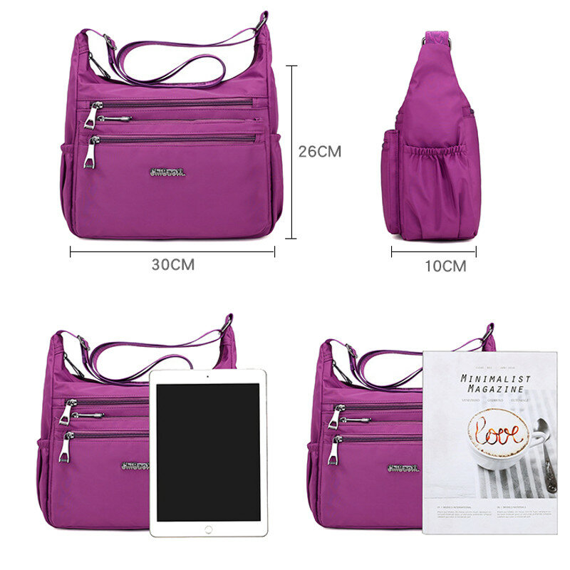 CHIBAO Nylon Light Shoulder Bags Multi Pockets Waterproof Crossbody Bags