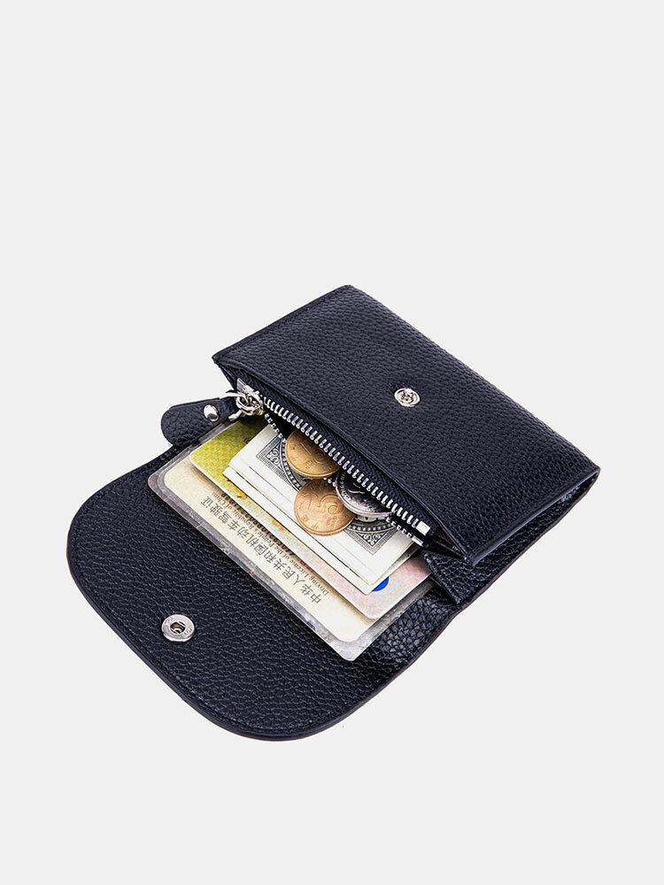 Women Genuine Leather Lychee Pattern Coin Purse Card Case Multifunctional Wallet