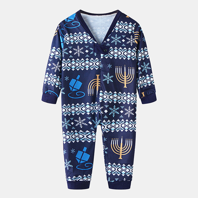 

Baby Christmas Print Long Sleeves V-neck Casual Rompers For 0-18M, As picture