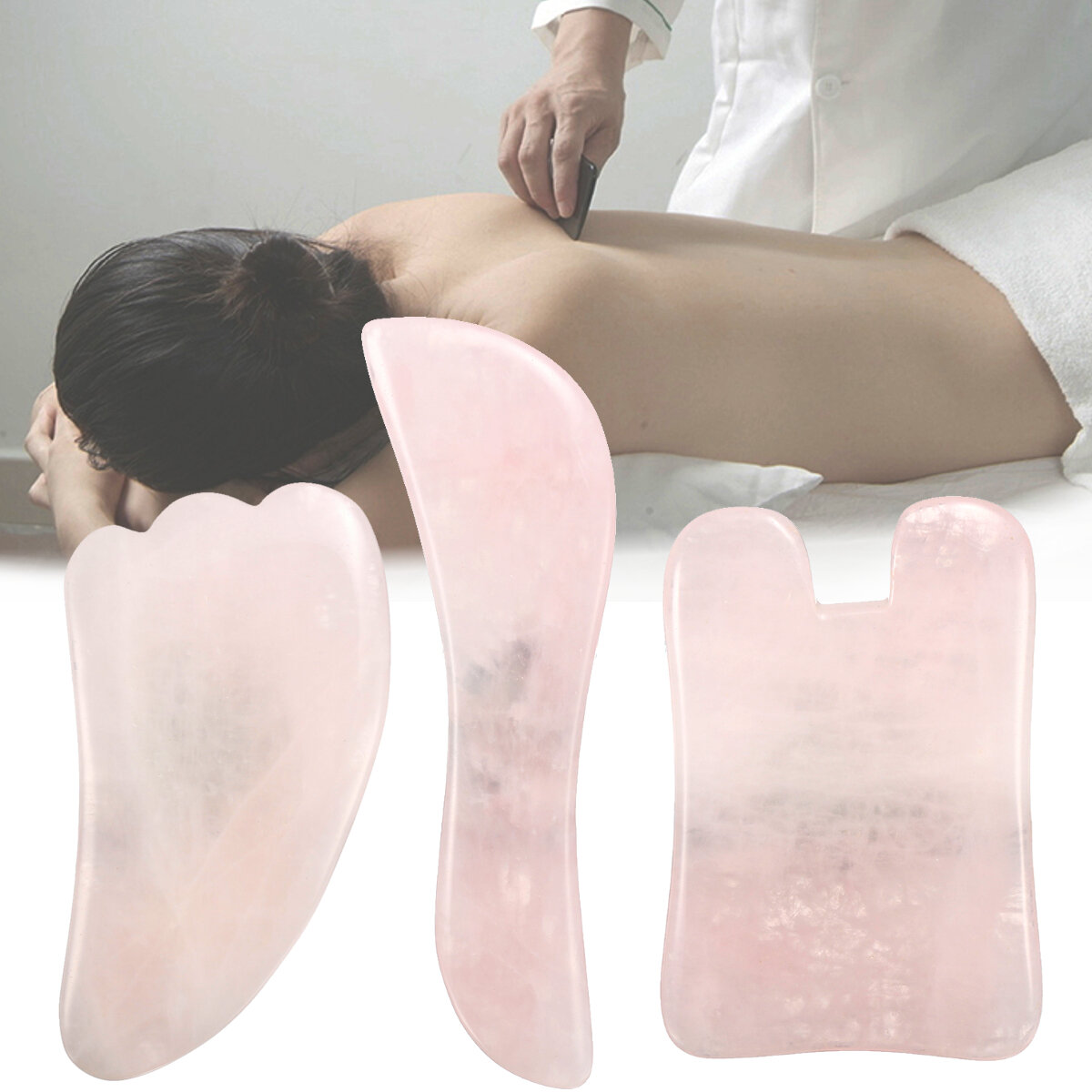 

3Pcs Natural Jade Stone Gua Sha Manual Massager Board Health Beauty Facial Massage Board, Pink