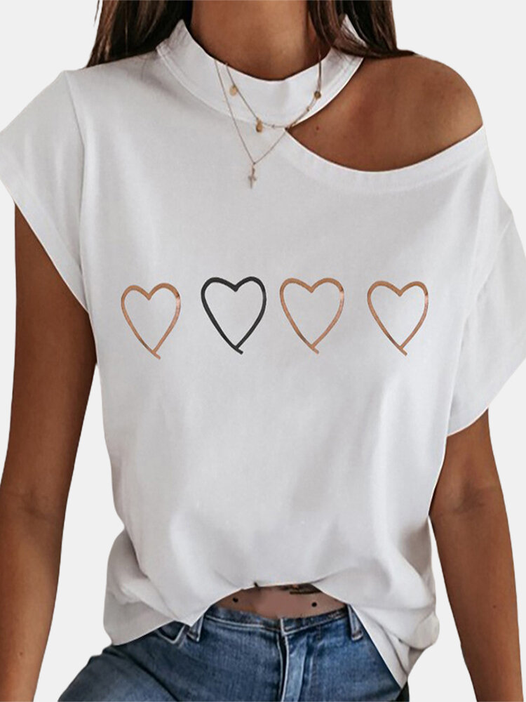 Printed Short Sleeve Halter T-shirt For Women