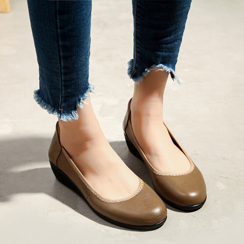Leather Pure ColorHandmade Wedges Casual Shoes