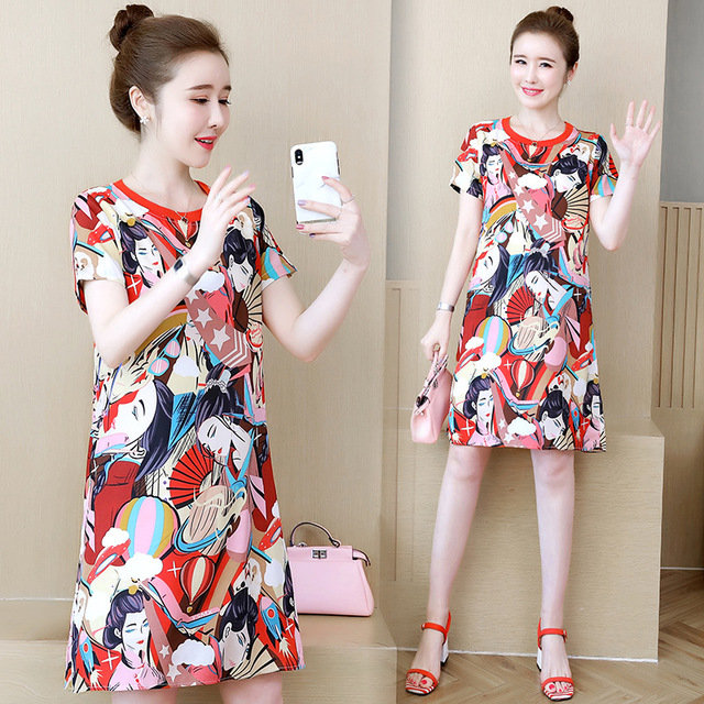 Large Size Loose Thin Long Section Print Dress