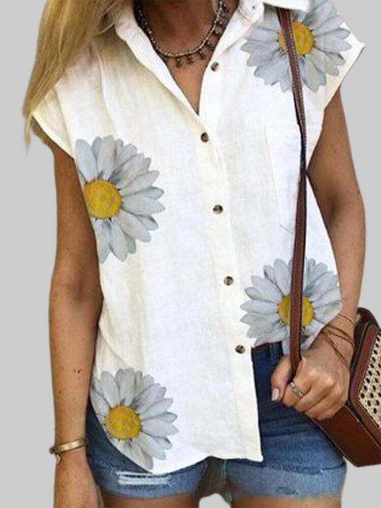 Short Sleeve Flower Print Casual Shirt For Women