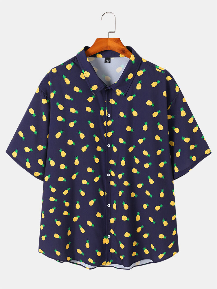 Plus Size Mens All Over Pineapple Print Casual Short Sleeve Shirts