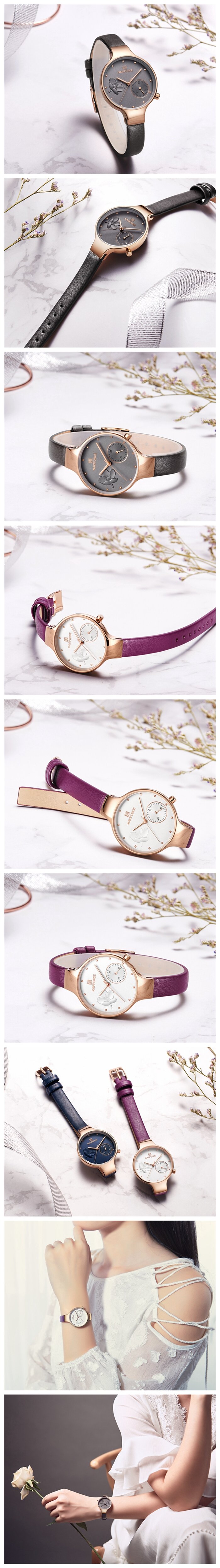 Waterproof Elegant Women Wrist Watch Genuine Leather Strap Quartz Watch