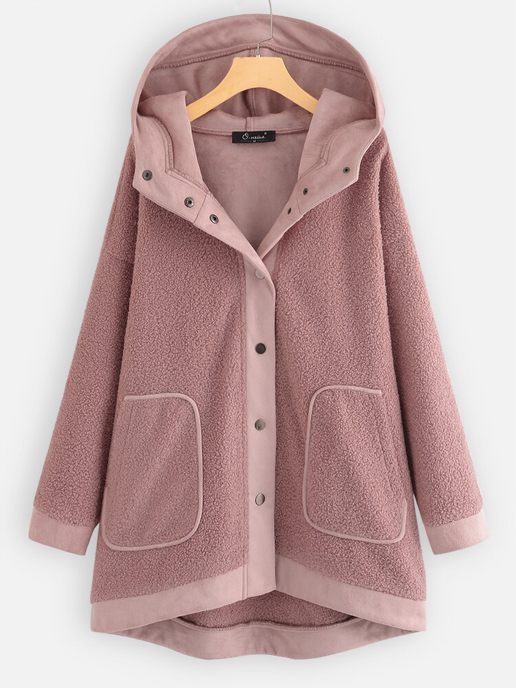 Patchwork Fleece Hooded Plus Size Women Winter Coat