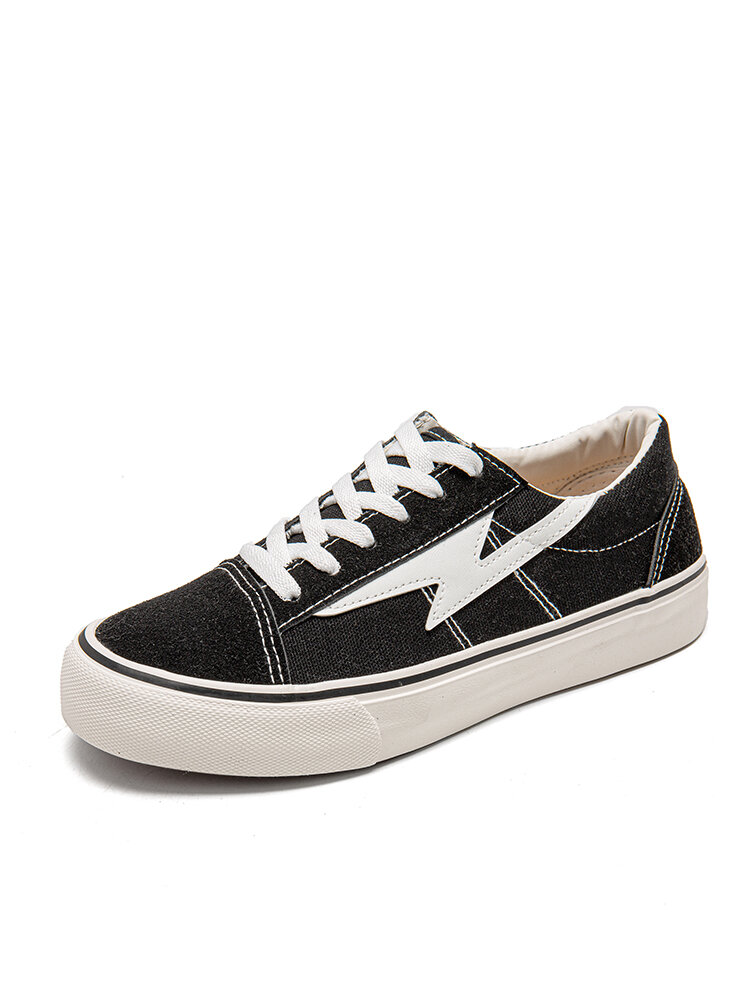 Women Casual Comfy Round Toe Lace-up Black Canvas Shoes