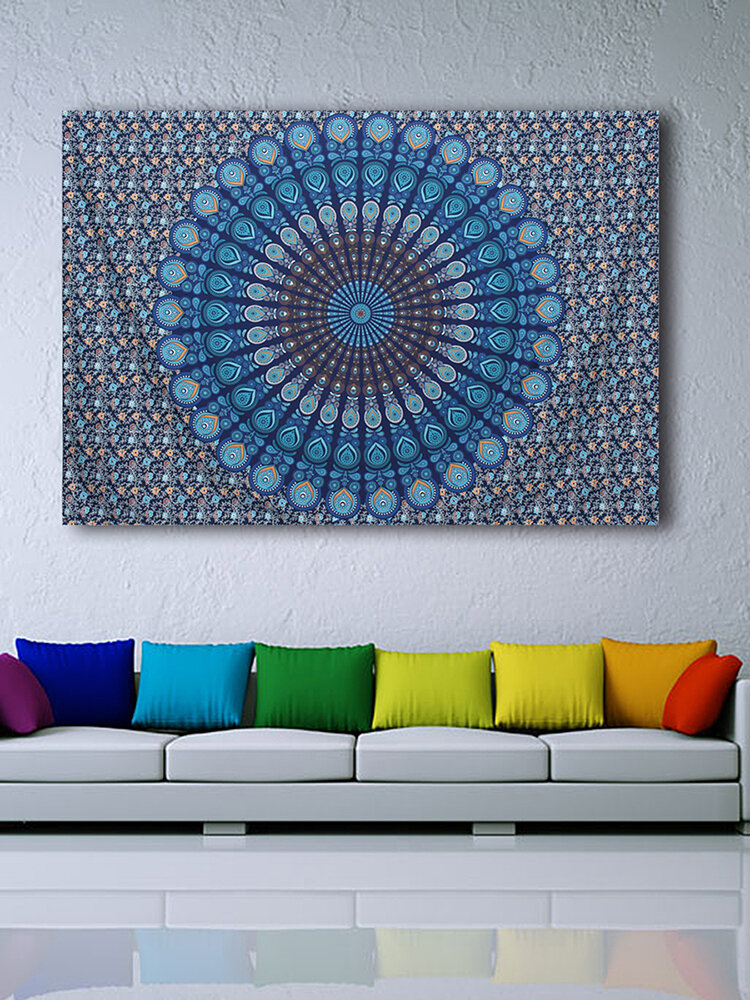 

210x145cm Indian Ethnic Mandala Wall Hanging Tapestry Throw Mat Bohemian Dorm Bedspread, Blue
