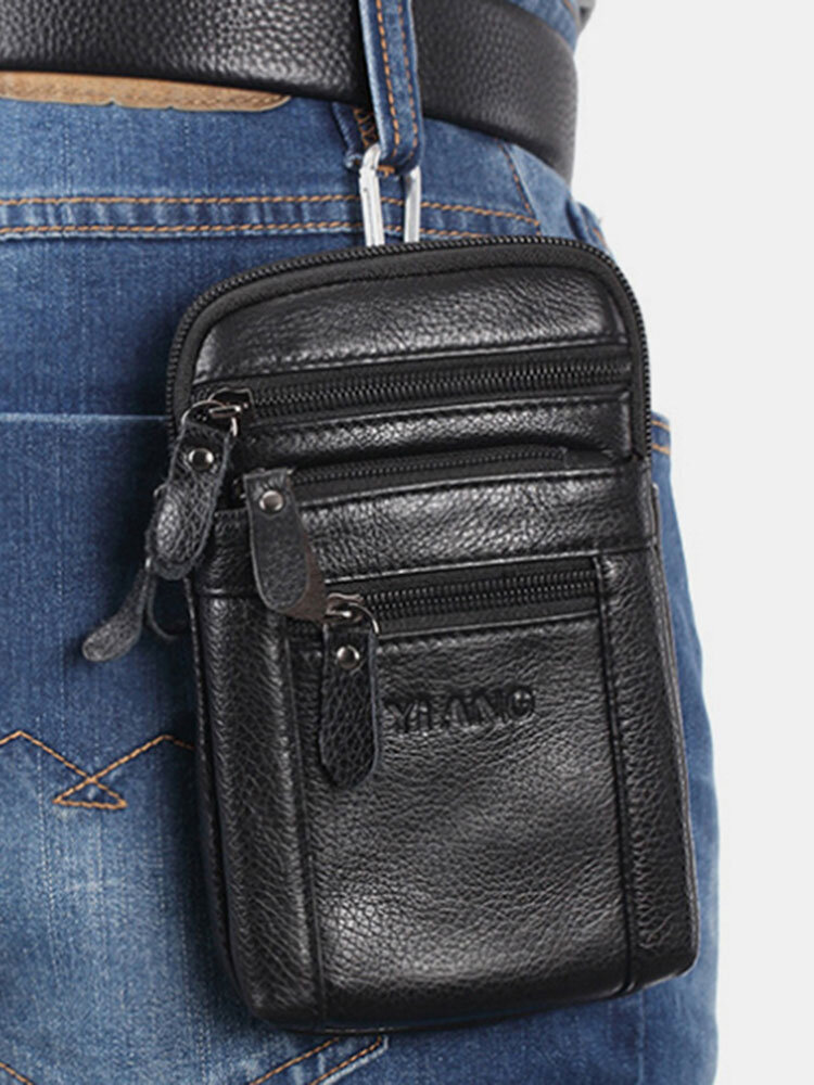 Men 6.3 Inch Phone Casual Genuine Leather Belt Phone Bag Crossbody Bag