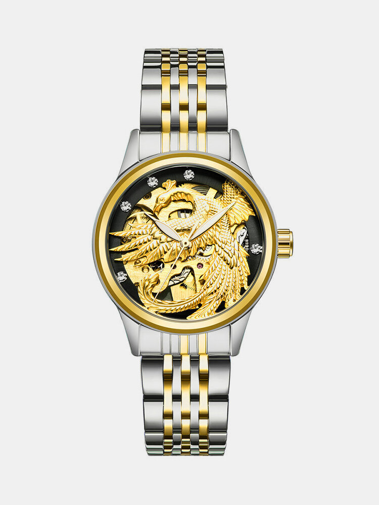 TEVISE Luxury Automatic Mechanical Watch Luminous Dragon Phoenix Couple Watch for Her Him
