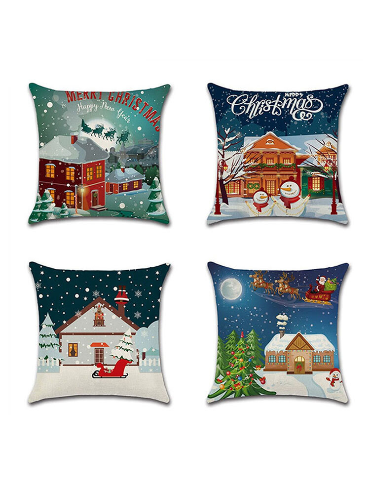 

Merry Christmas Snowman Elk Linen Cushion Cover Home Sofa Office Car Seat Throw Pillowcases