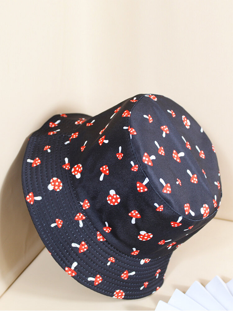 

Women & Men Mushroom Pattern Double-sided Soft Casual All-match Couple Hat Bucket Hat, Black