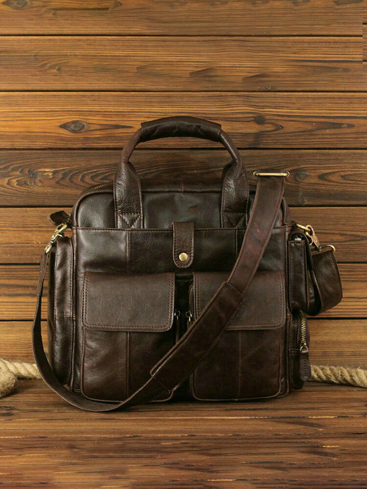 Menico Men Artificial Leather Vintage Large Capacity Crossbody Brief Bag Convertible Strap Handbag