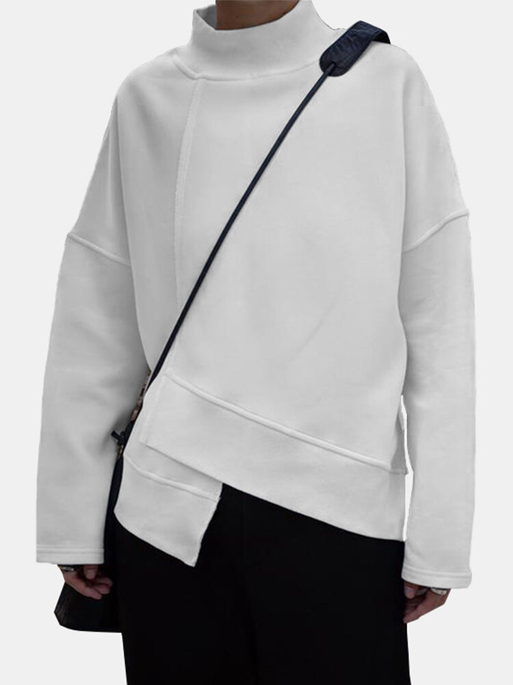 Solid Color Long Sleeve Side Slit Irregular Sweatshirt