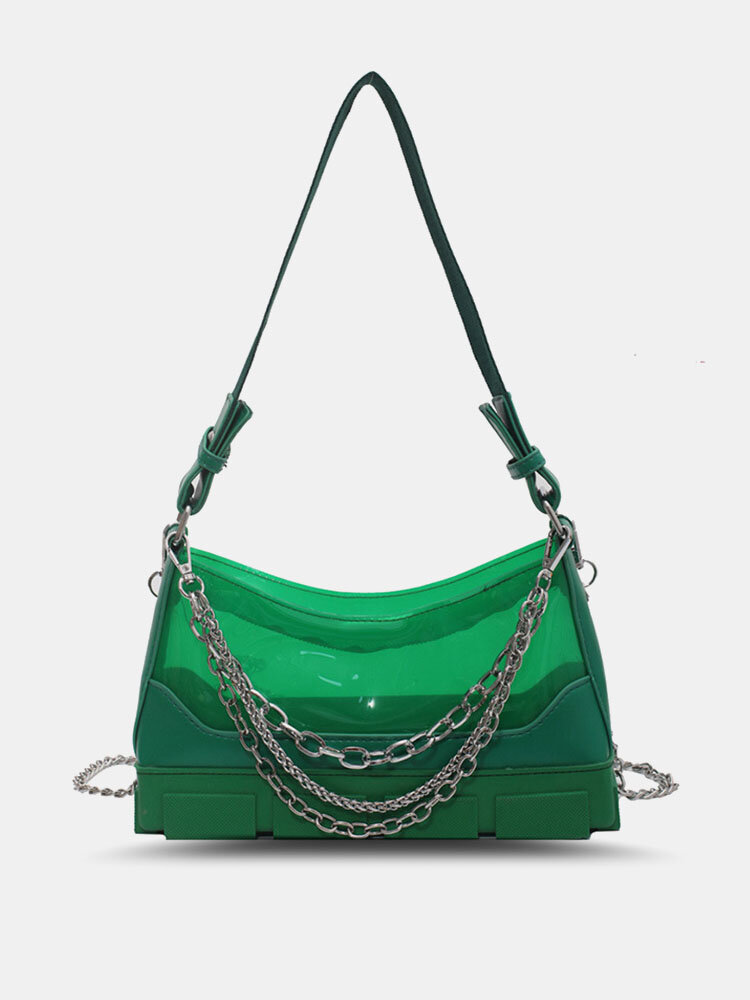 Women Plastic Fashion Transparent Chain Solid Color Crossbody Shoulder Bag