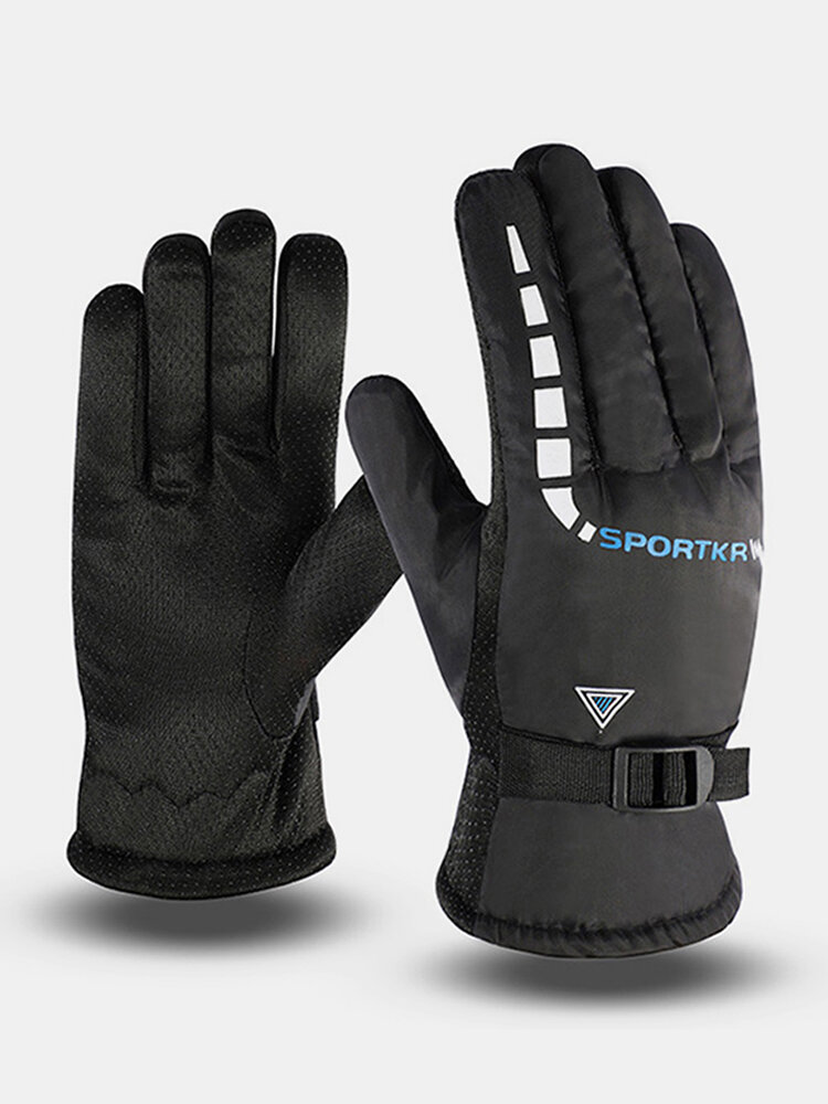 Men Cotton Dacron Thicken Plus Velvet Letter Camo Pattern Full-finger Warmth Outdoor Skiing Riding Gloves