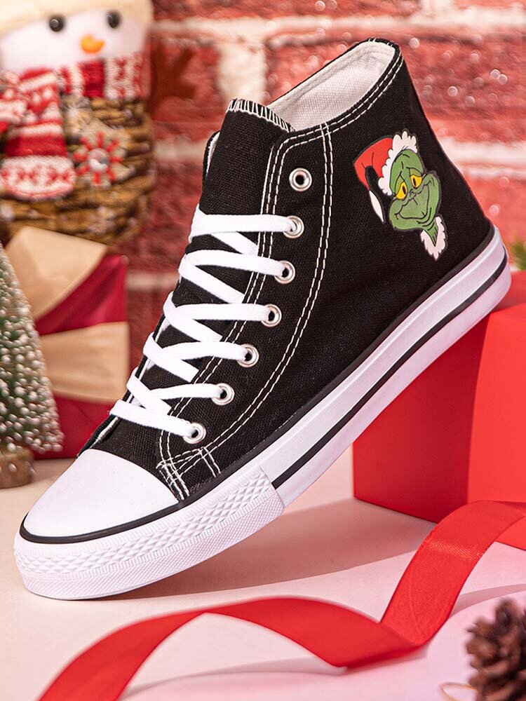 Men Christmas Funny Cartoon Pattern Non-slip Lace Up High Top Sneakers