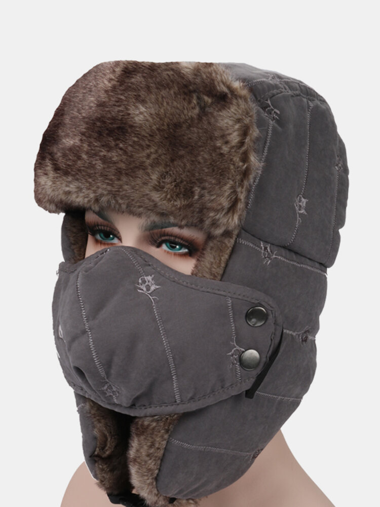 Mens Unisex Peach Skin Velvet Winter Hats Outdoor Skiing Windproof With Masks Russian Caps