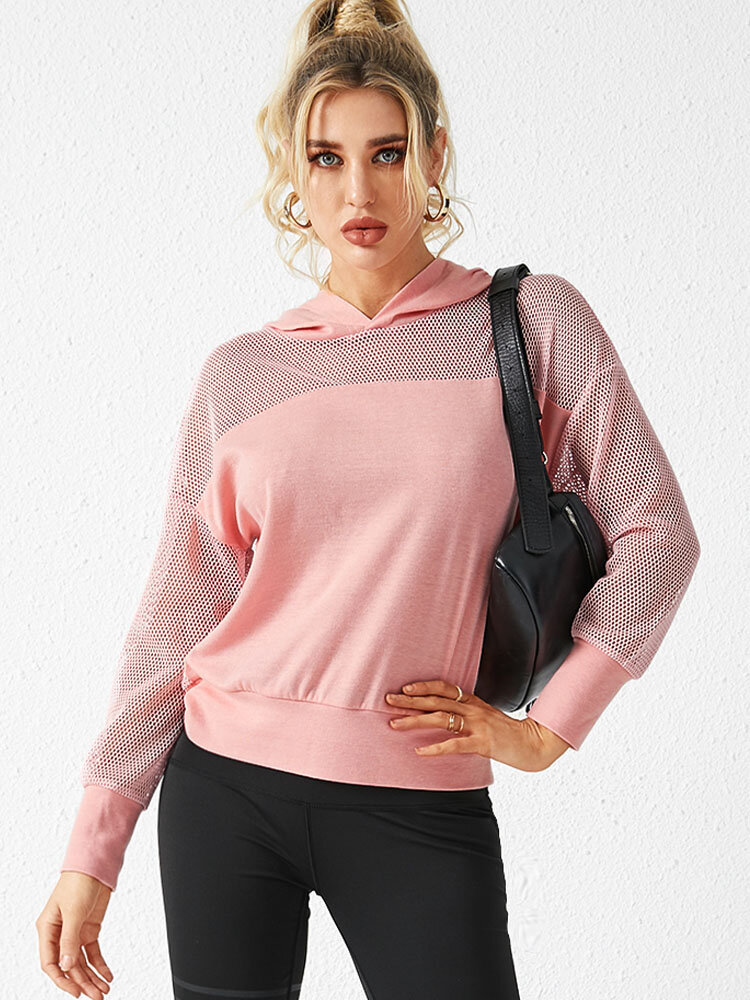 Mesh Stitch Long Sleeve Casual Hoodie For Women