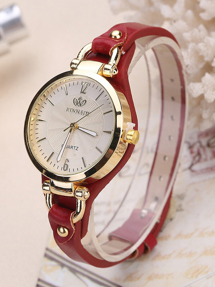 Trendy Fine Band Quartz Watch PU Leather Women Watch Waterproof Wrist Watch
