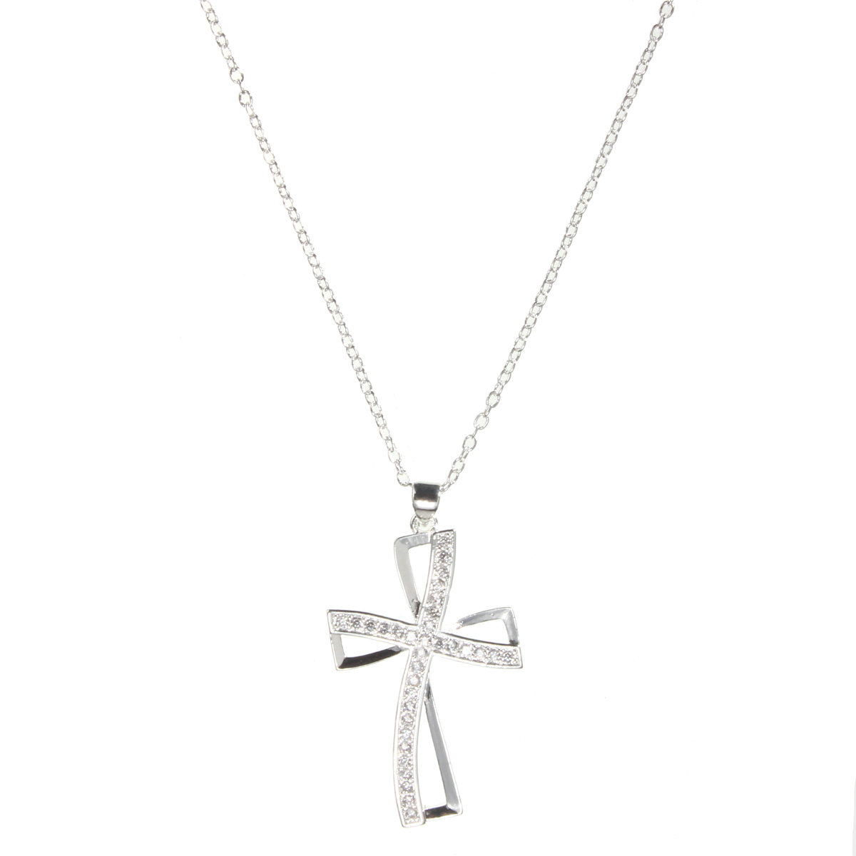 925 Silver Plated Hollow Cross Crystal Necklace Gift For Her