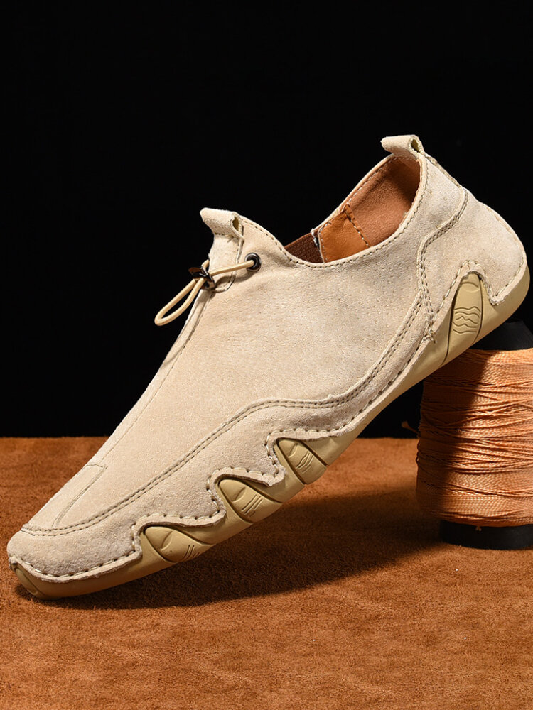 Zapatos de cuero hechos a mano para hombre Soft Zapatos de mocasines de conducción sin cordones elásticos
