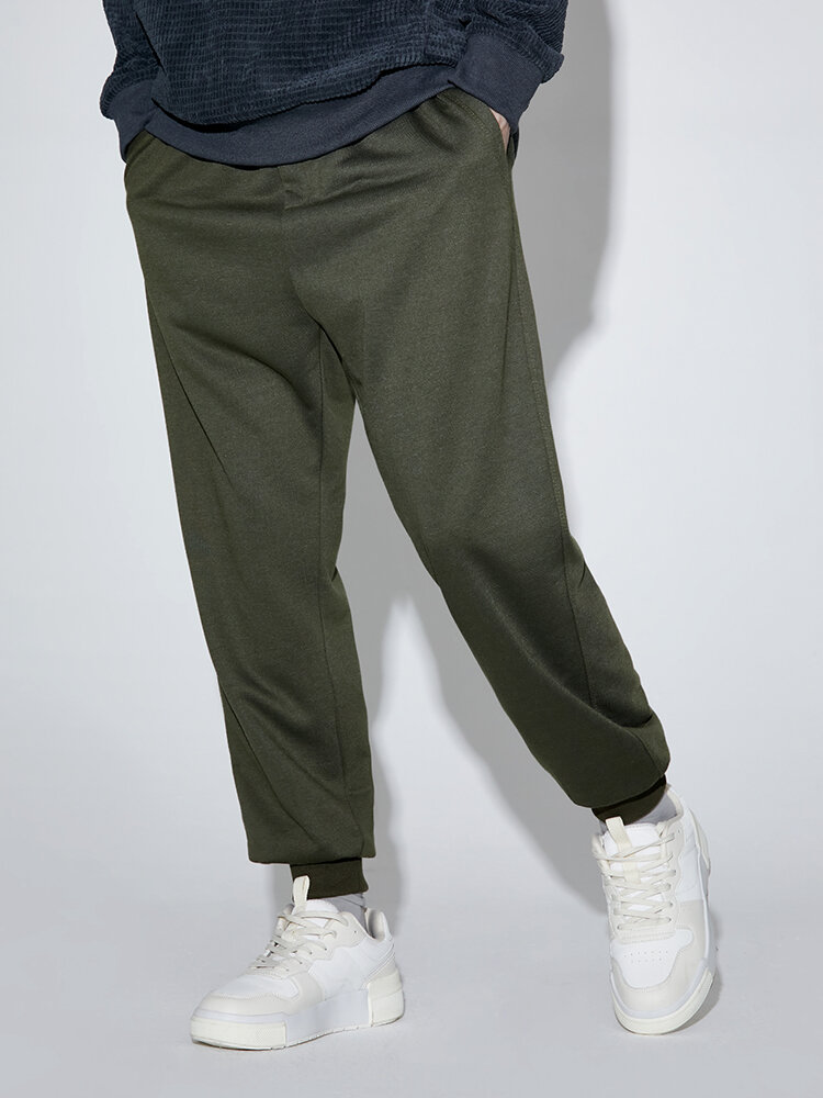 

Mens Plain Pure Color Basics Drawstring Cuffed Pants With Pocket, Army green
