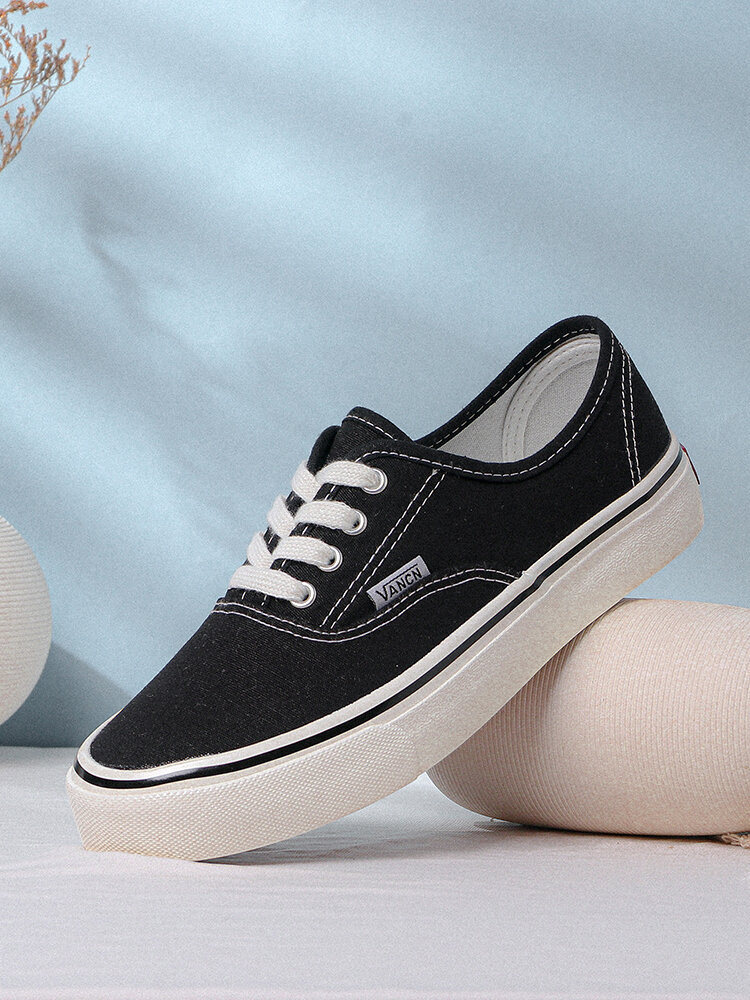 Large Size Women Canvas Solid Color Round Toe Casual Flat Sneakers