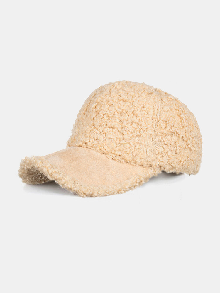 Unisex Wool Lamb Hair Solid Casual Outdoor Winter keep Warm Sunscreen Visor Sun Hat Baseball Hat