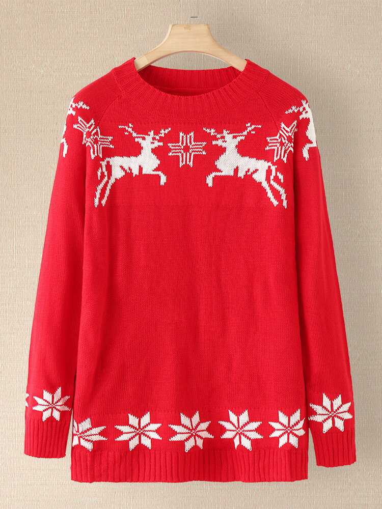 Christmas Cartoon Elk Snowflake Jacquard Knit Sweater